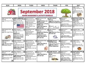 Activity Calendar of Adams Woodcrest, Assisted Living, Nursing Home, Independent Living, CCRC, Decatur, IN 4