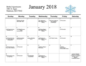 Activity Calendar of Bethel Lutheran Home, Assisted Living, Nursing Home, Independent Living, CCRC, Madison, SD 6